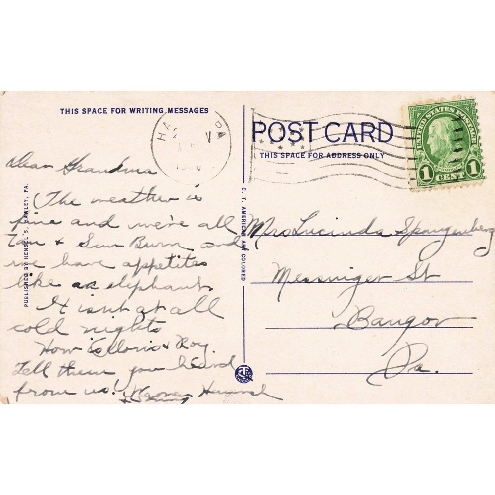 Vintage Sunset on Lake Wallenpaupack Hawley PA Linen Postcard 1944 Postmark - Picture 2 of 2